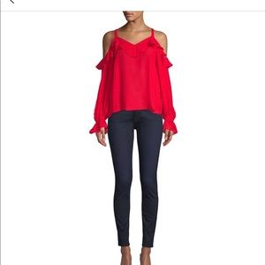 XL Parker Red Silk Cold Shoulder Top